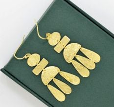 Gold Plated Geometric Hammered Dangle Earrings